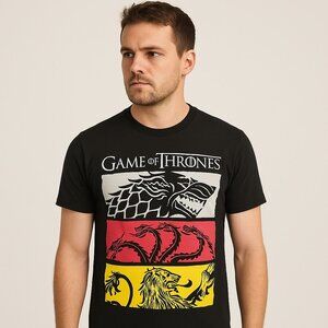 Game of Thrones 2017 Black Three House Graphic Short Sleeve T-Shirt Unisex S